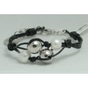 Pulsera cuero, plata y perlas